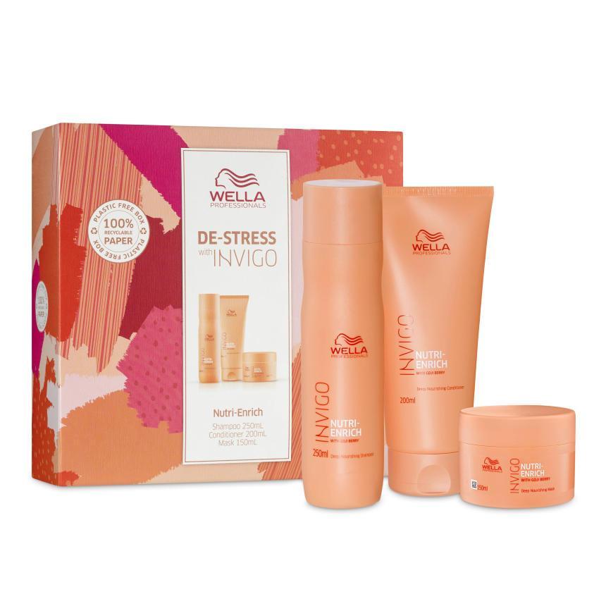 Wella Professionals Invigo Nutri-Enrich De-Stress Trio Pack – Shampoo, Conditioner & Mask