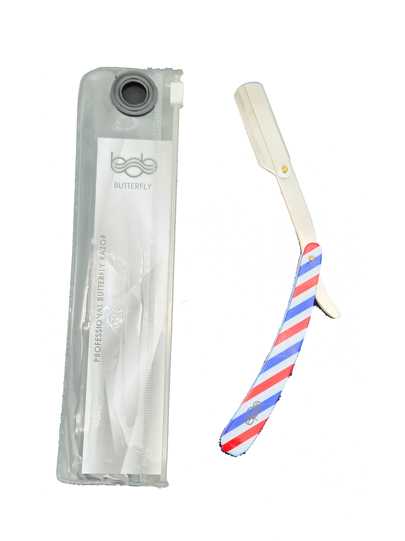 BOB Butterfly Metal Handle Cut Throat Shaving Razor - Barber Pole Razors Bob