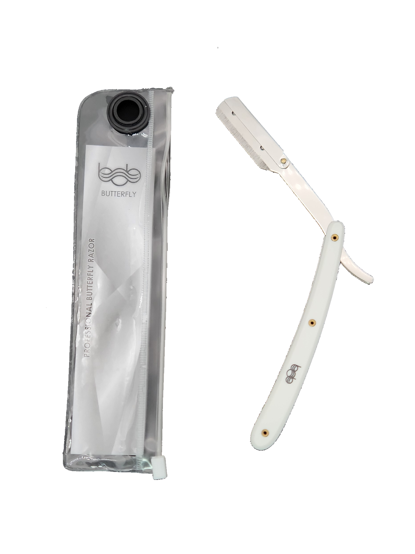 BOB Butterfly Plastic Handle Cut Throat Shaving Razor - White Razors Bob