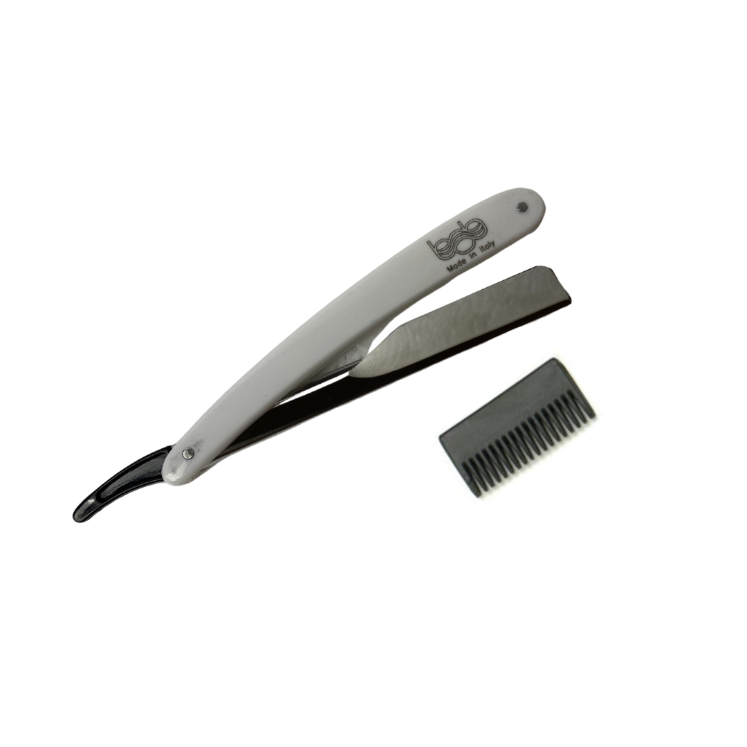 Bob Professional White Slide Cut Throat Razor - With Bonus Thinner Comb - Made in Italy Razors Bob