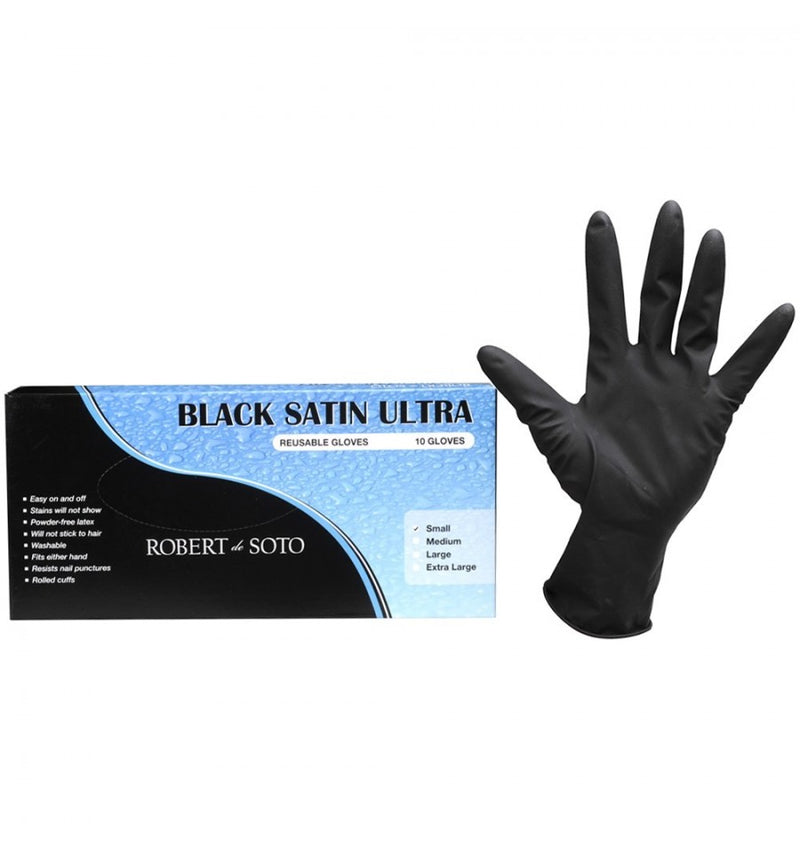 Robert de Soto Black Satin Ultra Reusable Gloves - Small, 10pk
