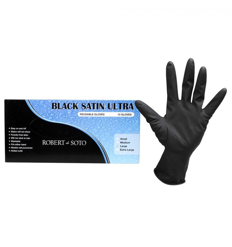 Robert de Soto Black Satin Ultra Reusable Gloves - Large, 10pk