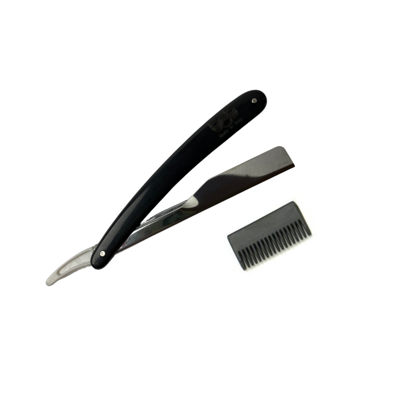 Bob Professional Black Cut Throat Razor - With Bonus Thinner Comb - Made in Italy