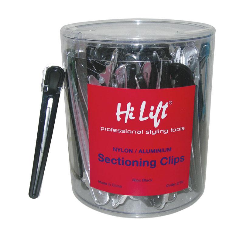 Hi Lift Nylon Aluminium Sectioning Clips Black 36 Piece Tub Hair Clips- Ties - Accessories Hi Lift