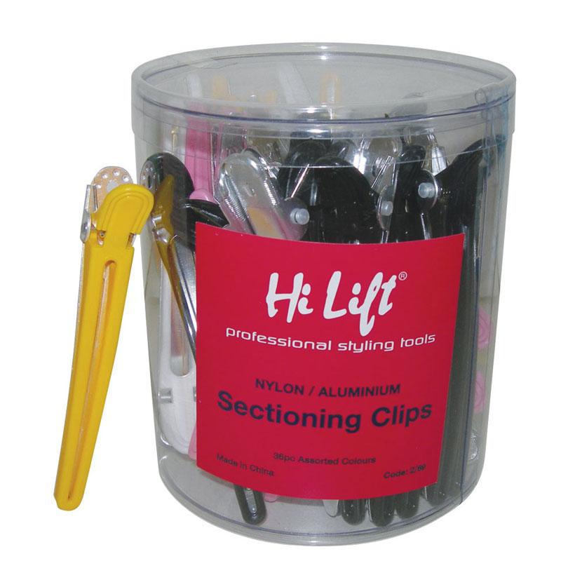 Hi Lift Nylon Aluminium Sectioning Clips Assorted Colours 36 Piece Tub Hair Clips- Ties - Accessories Hi Lift