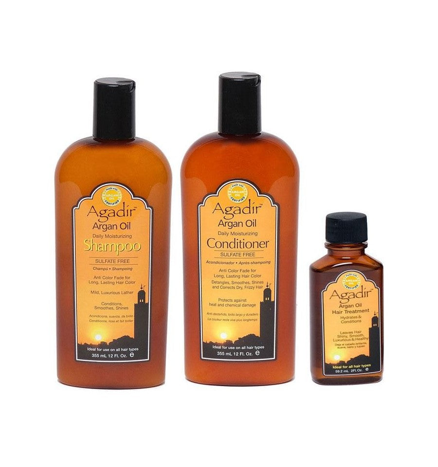 Agadir Moisturizing Oil Shampoo, Conditioner and Oil Trio Pack Gift Packs Agadir