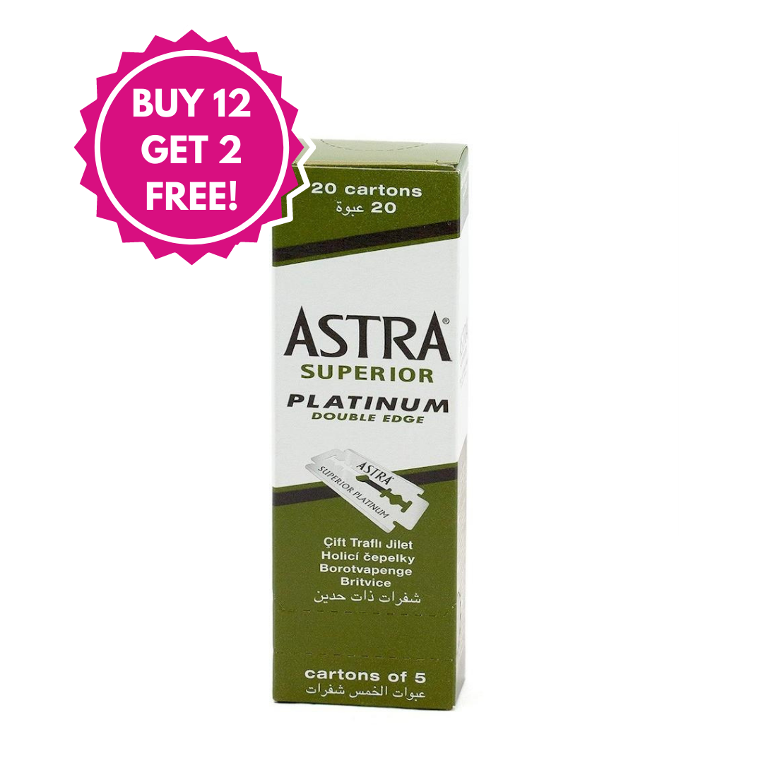 12 + 2 Deal Astra Superior Platinum Double Edge Blades Tower 20 Pack Of 5 Blades (100) Razor Blades Astra
