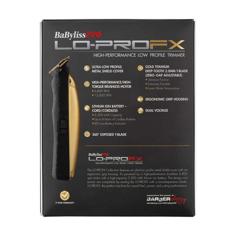 BaByliss LO-PRO FX Trimmer Gold Packaging Back Features
