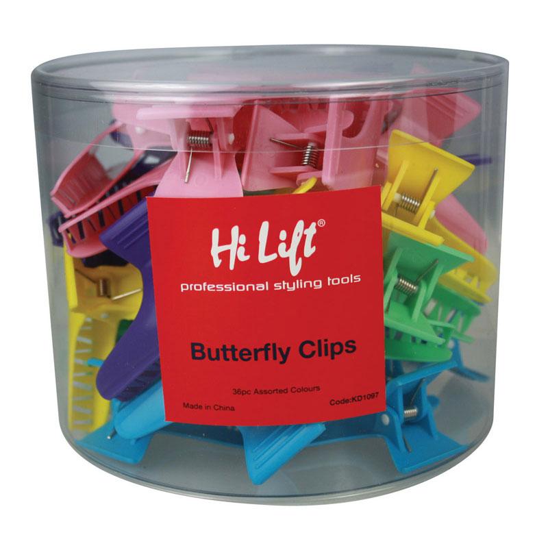 HI LIFT BUTTERFLY CLIPS ASSORTED COLOURS 36 PIECES