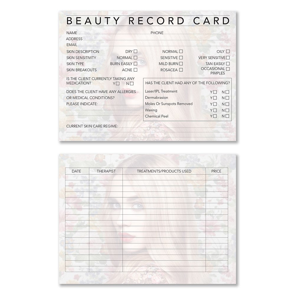 Dateline Professional Beauty Therapy Record Card 100pc Appointment Books - Record Cards Dateline