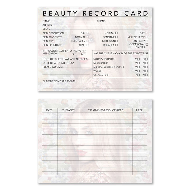 Dateline Professional Beauty Therapy Record Card 100pc