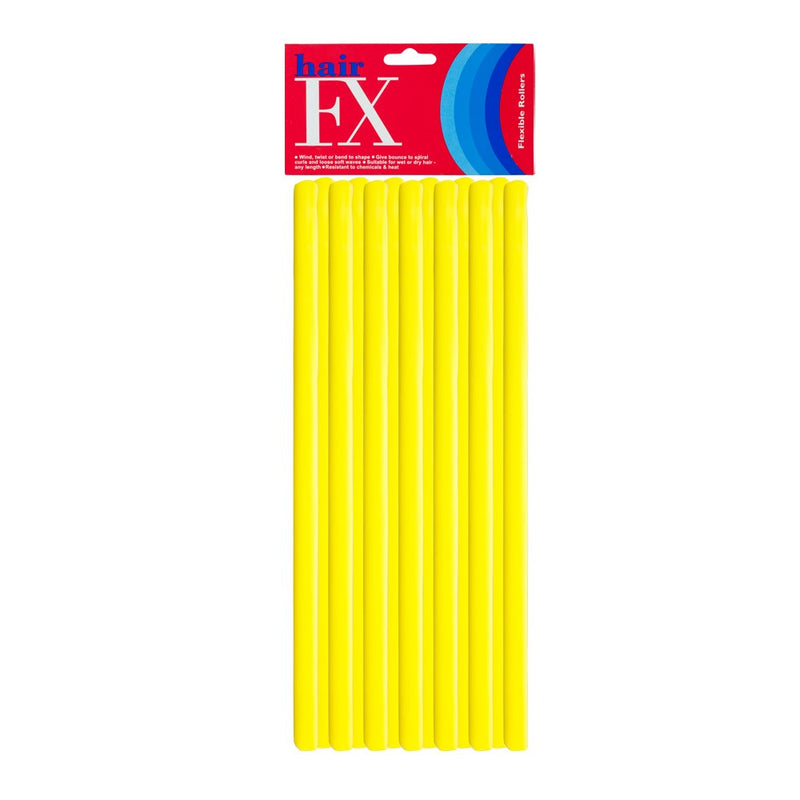 Hair FX Long Flexible 10mm Hair Rollers - Yellow 12pk
