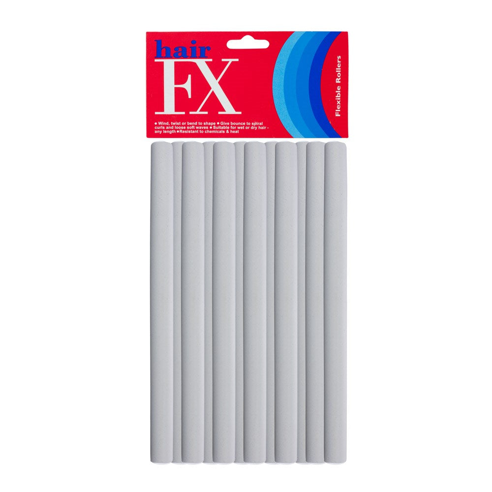 Hair FX Long Flexible Rollers 12pc 18mm x 25cm Grey Perming Hair FX