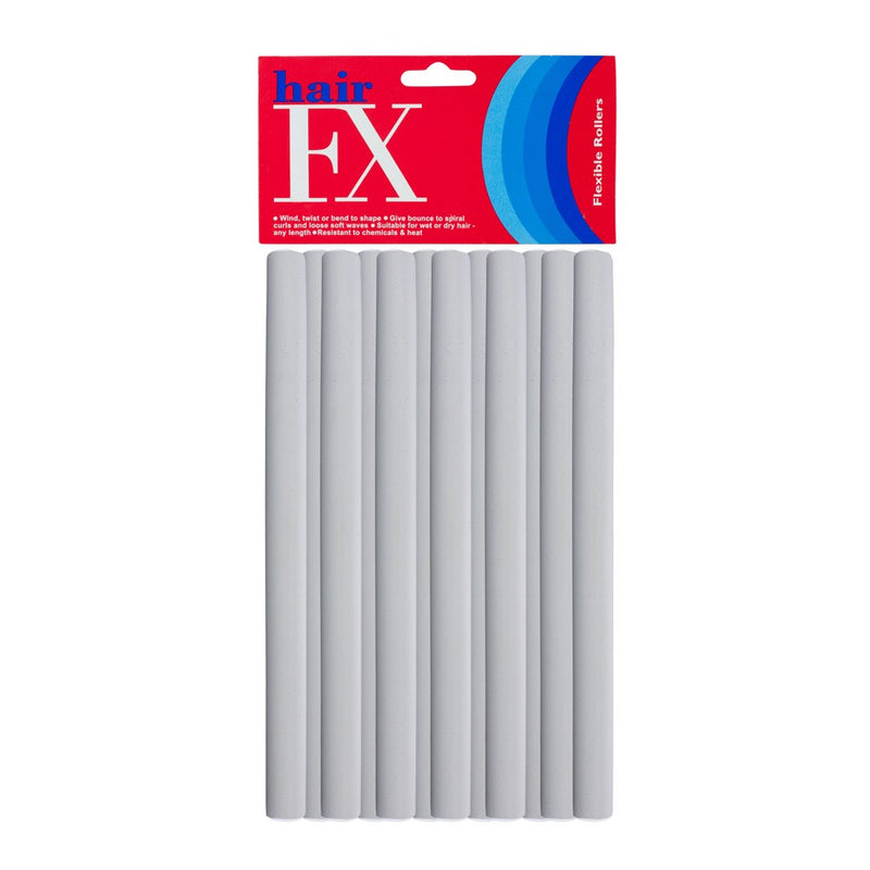 Hair FX Long Flexible 18mm Hair Rollers - Grey 12pk