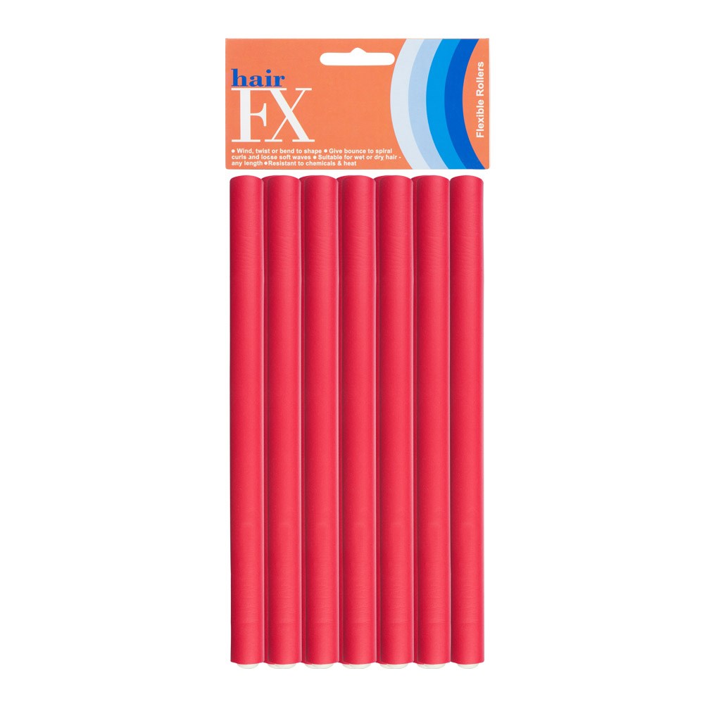 Hair FX Medium Flexible Rollers 12pc 12mm x 18cm Red Rollers Hair FX