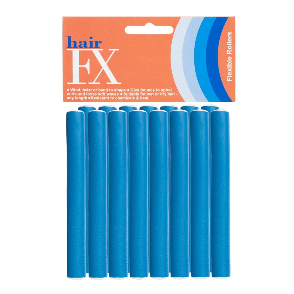 Hair FX Short Flexible Rollers 12pc 15mm x 12cm Blue Rollers Hair FX