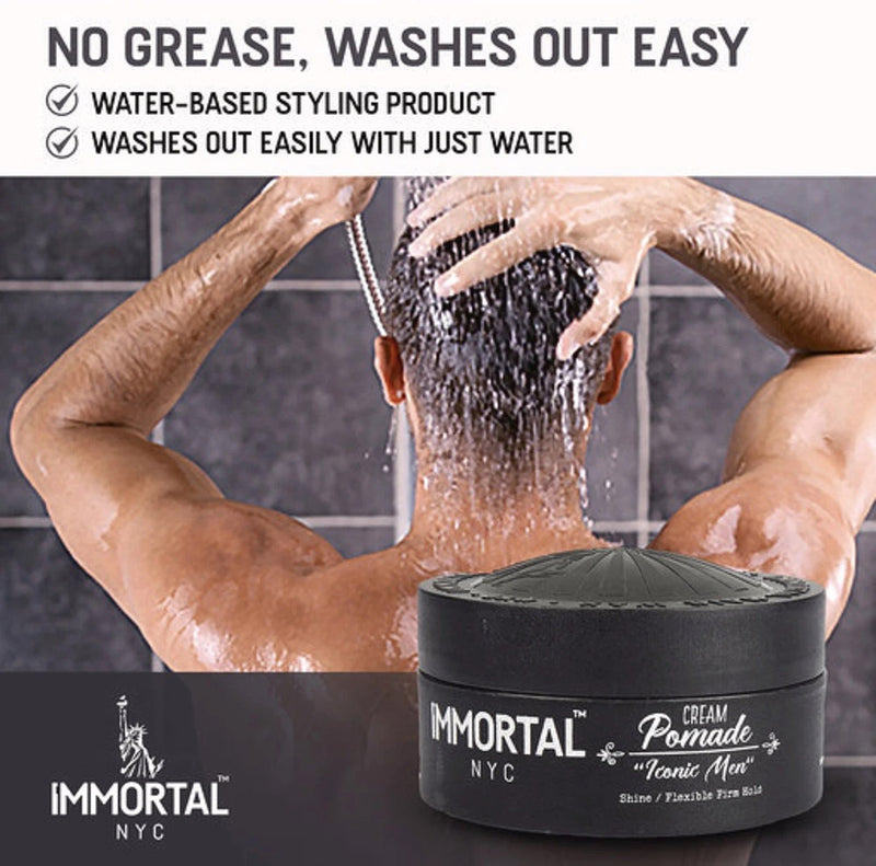 Immortal NYC Iconic Men Cream Pomade Hair Wax 150ml  is water-based and washed out easily with water