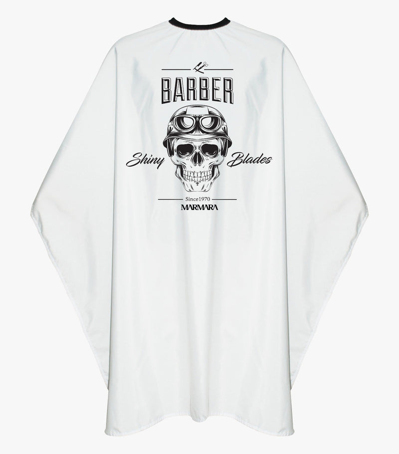 Barber Marmara Cape with Skull - White