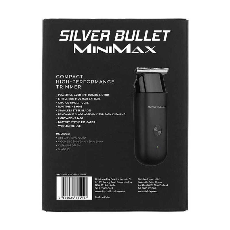 Silver Bullet MiniMax Compact High-Performance Trimmer Packaging Back
