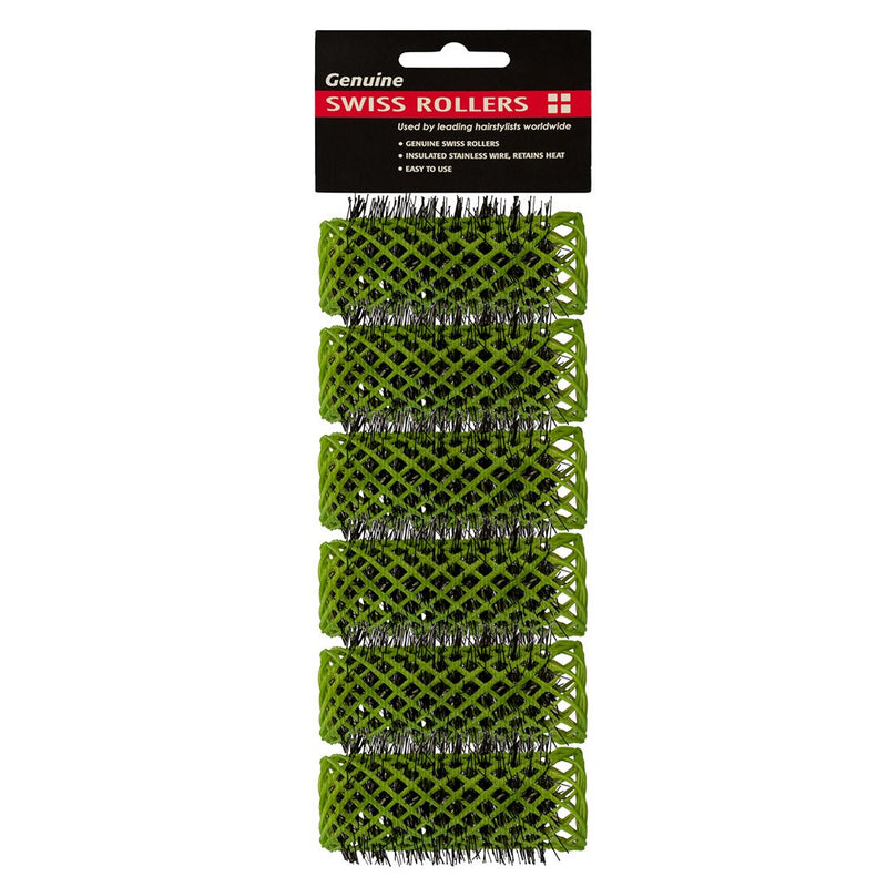 Swiss Hair Rollers 25mm Green - 6pk