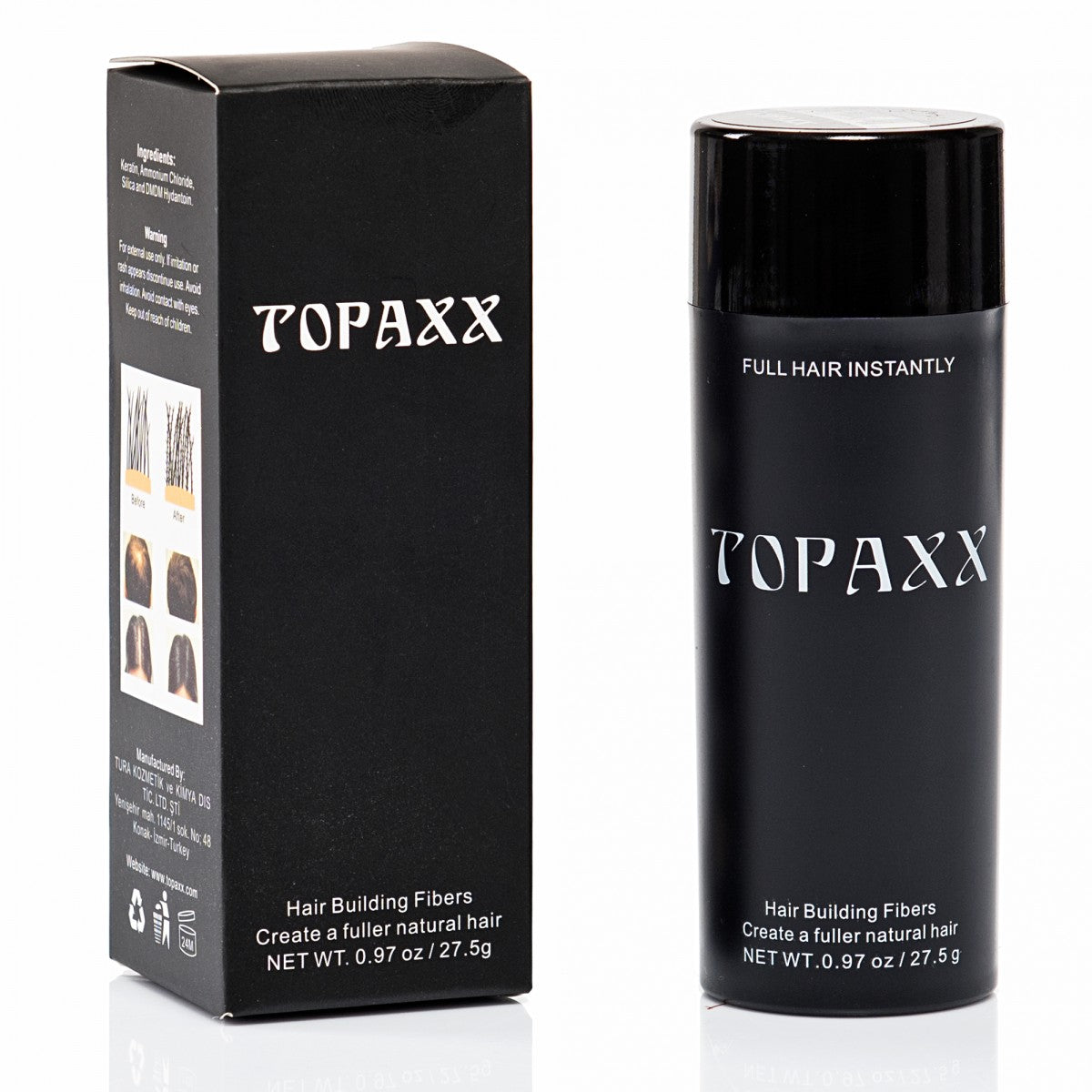 Topaxx Hair Building Keratin Fibers Powder 27.5g - Black Hair Loss Concealers / Hair Fibers Topaxx