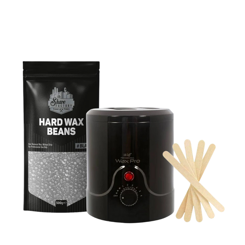 Hi Lift Waxing Kit Hot Wax 200ml + The Shave Factory 500g Black Wax Beads + Brow Beaters 500pk