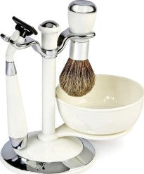 Lionesse 4 Piece Shave Stand Bowl and Brush Set - White