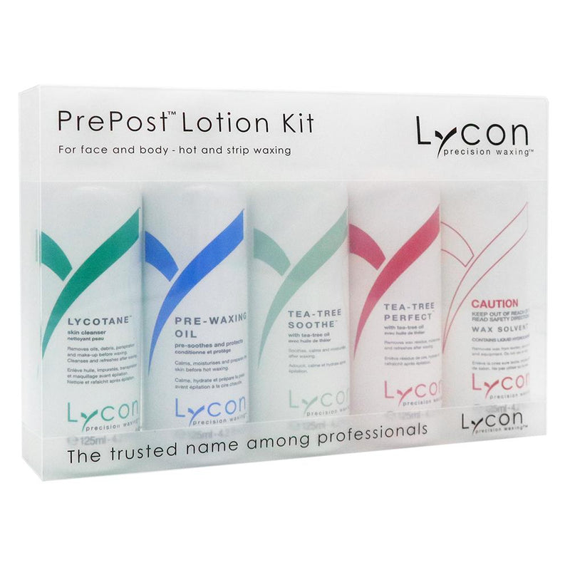 Lycon Prepost Lotion Kit - Lycotane, Pre-Waxing Oil, Tea-Tree & Soothe 5x 125ml